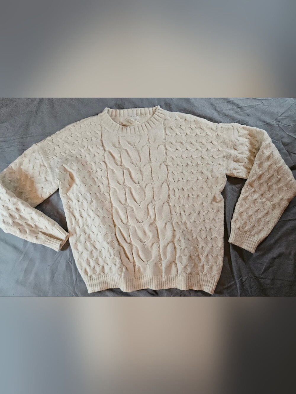 Cyrus Womens White Long Sleeve Crewneck Pullover Cable Knit Sweater Size Medium